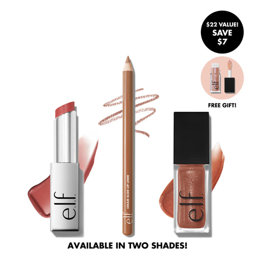 E.L.F. Glow up Lip Trio - 3-Piece Set for Day to Night Look in Rose Beige or Black Cherry Shades - Lipgloss, Lipstick